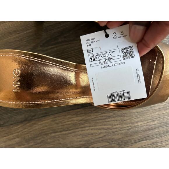 ❌SOLD❌ Mango Metallic Effect Golden Open Toe Slip On Sandals EU Sz 38 US Sz 7.5 - Picture 10 of 10